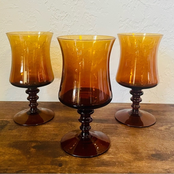 Set of 3 Colony Richmond Amber Gold Orange Cordial Glasses Water Goblets VTG - Picture 1 of 7